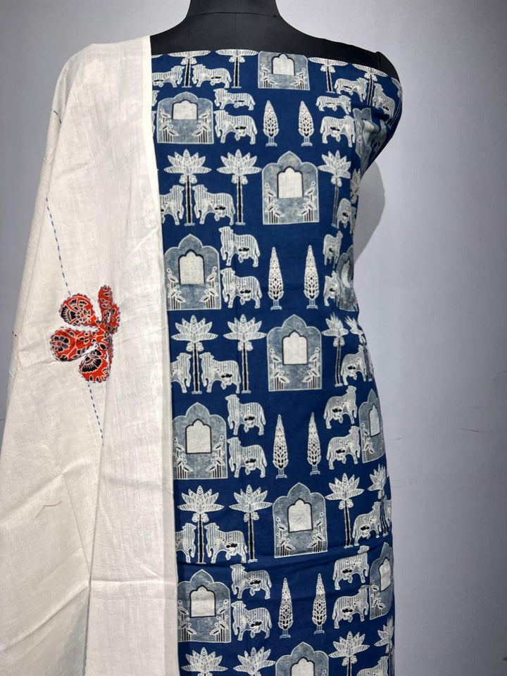 Pure Cotton Azrakh Print Unstitched suit With Dupatta