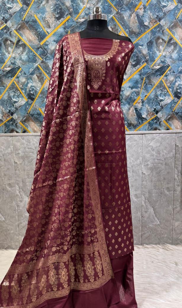 Banarasi  Resham Silk Cotton Zari  Work Unstitched Suit