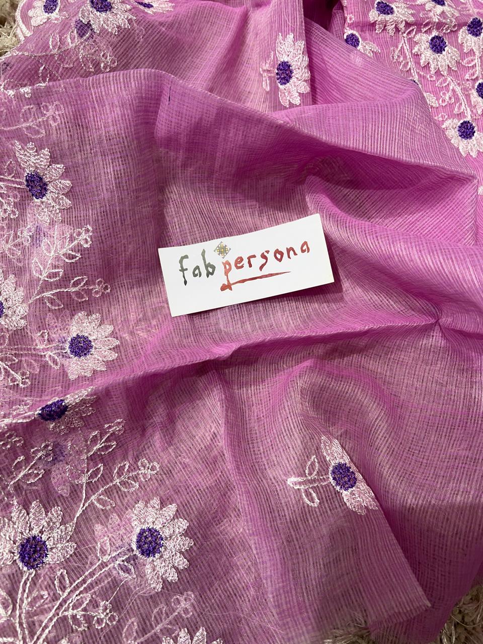 Pure Kota Doriya Embroidery Work Unstitched Suits With Chikankari Bottom.