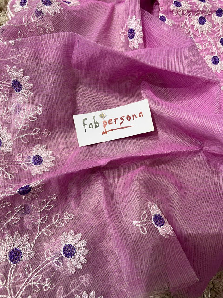 Pure Kota Doriya Embroidery Work Unstitched Suits With Chikankari Bottom.