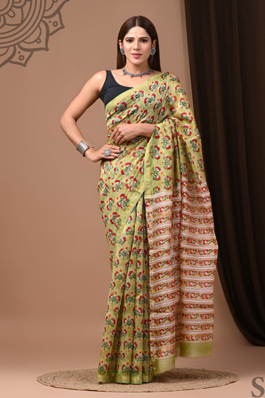 Hand Block Print Pure Chanderi Saree With Blouse