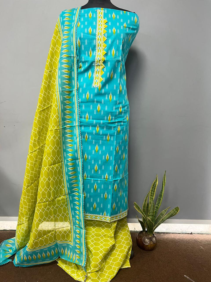 Pure Cotton Hand Block Gotta patti Work unstitched suit