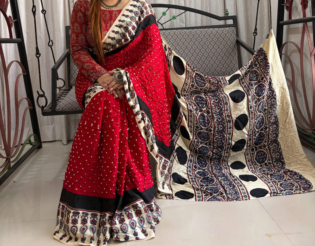 Pure Modal SilK Bandhej Print Saree With Blouse.