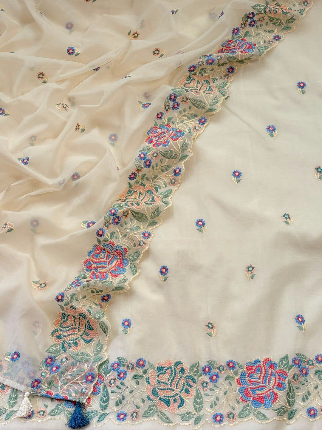 Pure Banarasi Chanderi Silk Embroidery Unstitched Suit With Chanderi Embroidery Dupatta.
