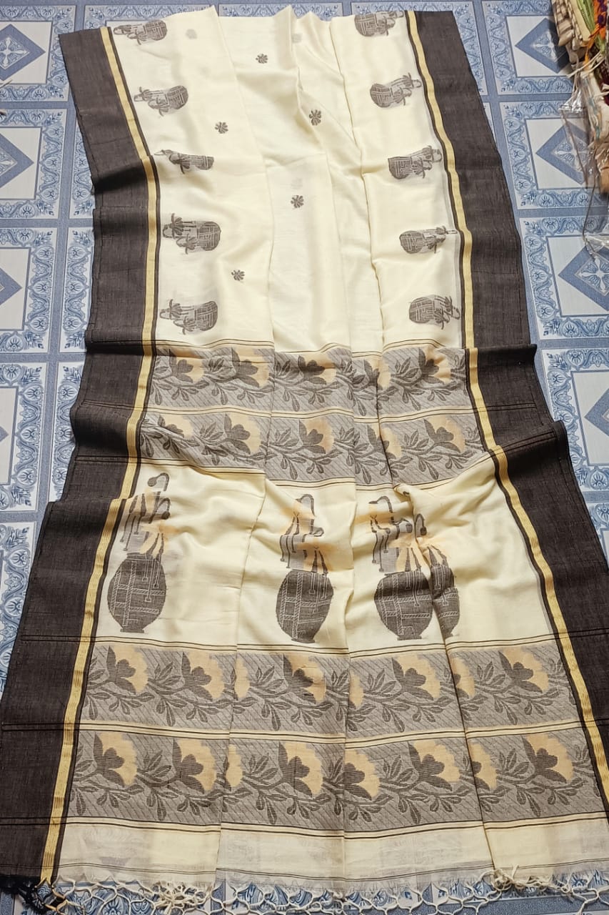 Pure Cotton jamdani Saree With Running Blouse  . ( Length- 6.3 meter