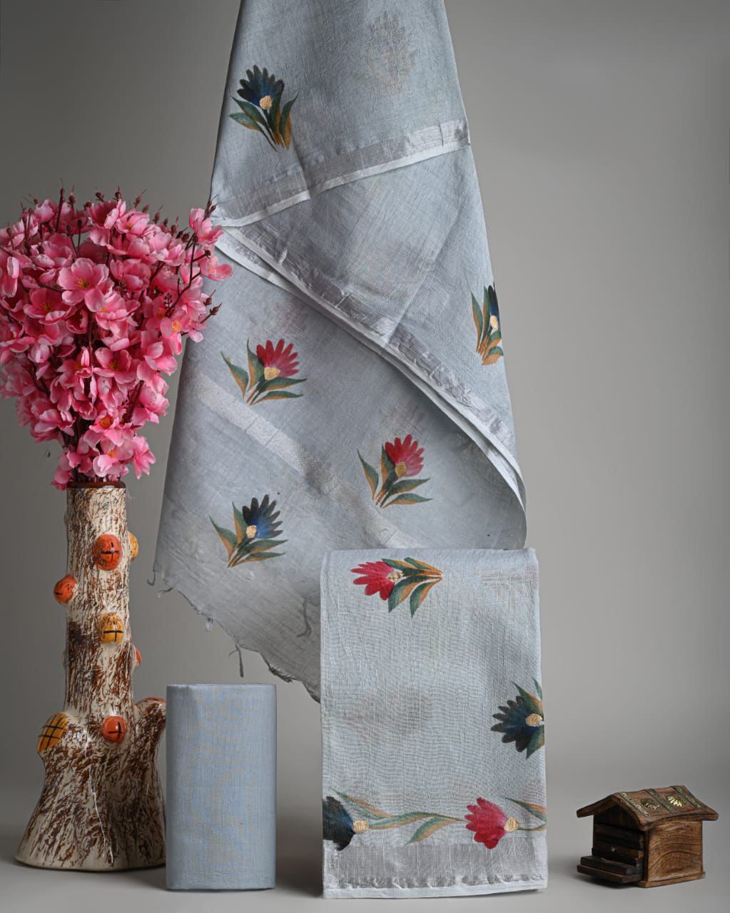 Hand Block Printed Linen Unstitched Suit .