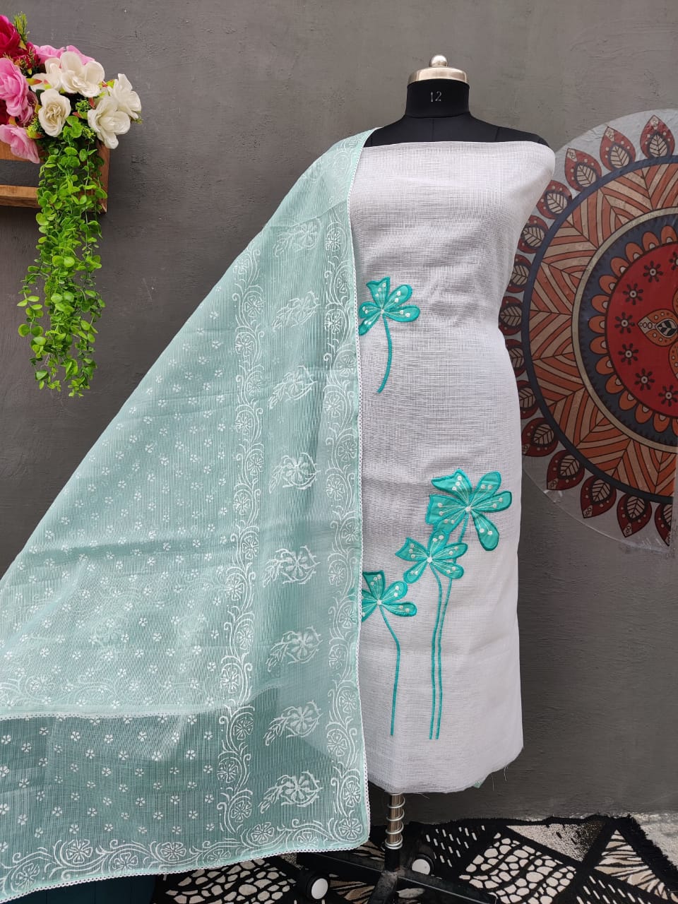 Kota Cotton Unstitched Suit With Embroidery Work