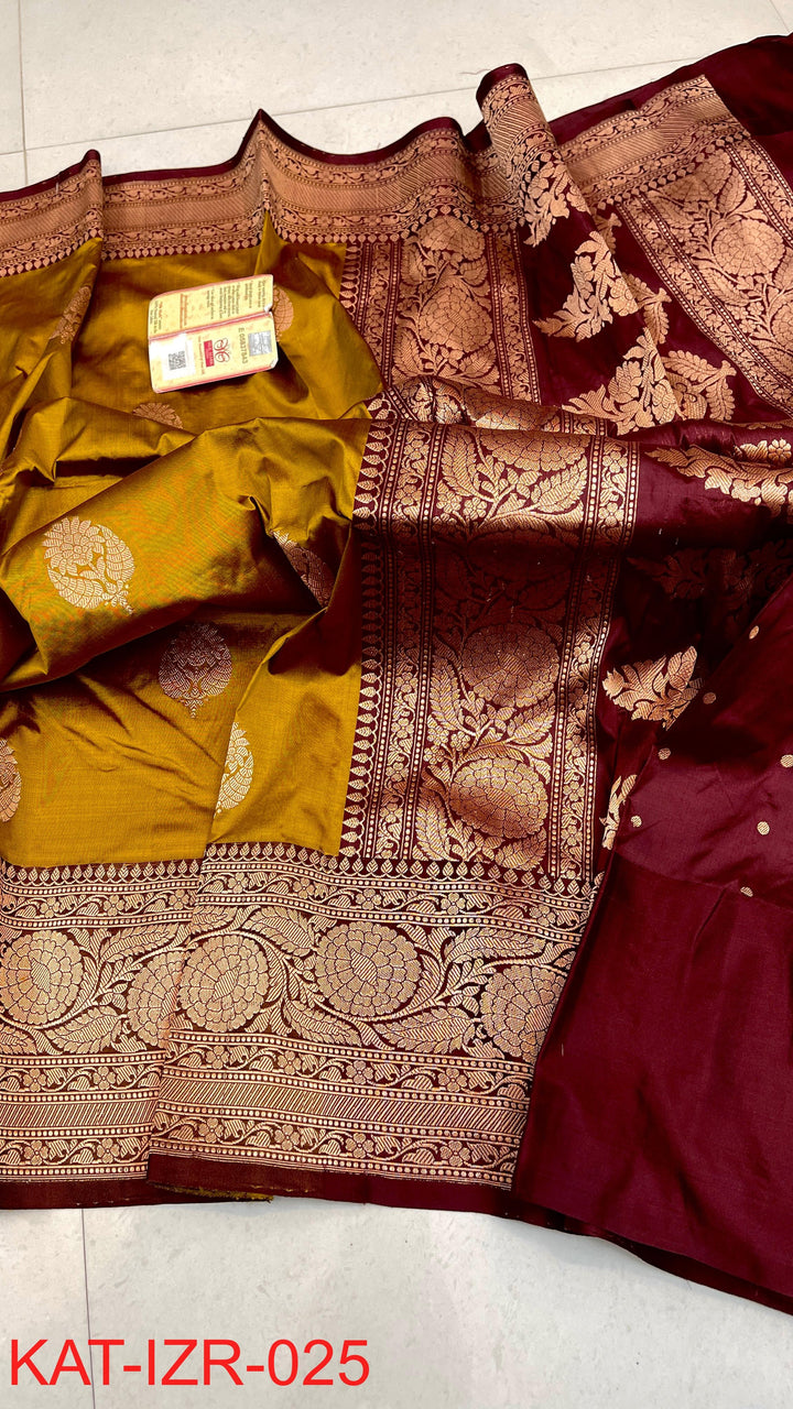 Pure Katan Silk Saree With Antique Zari Work Saree.