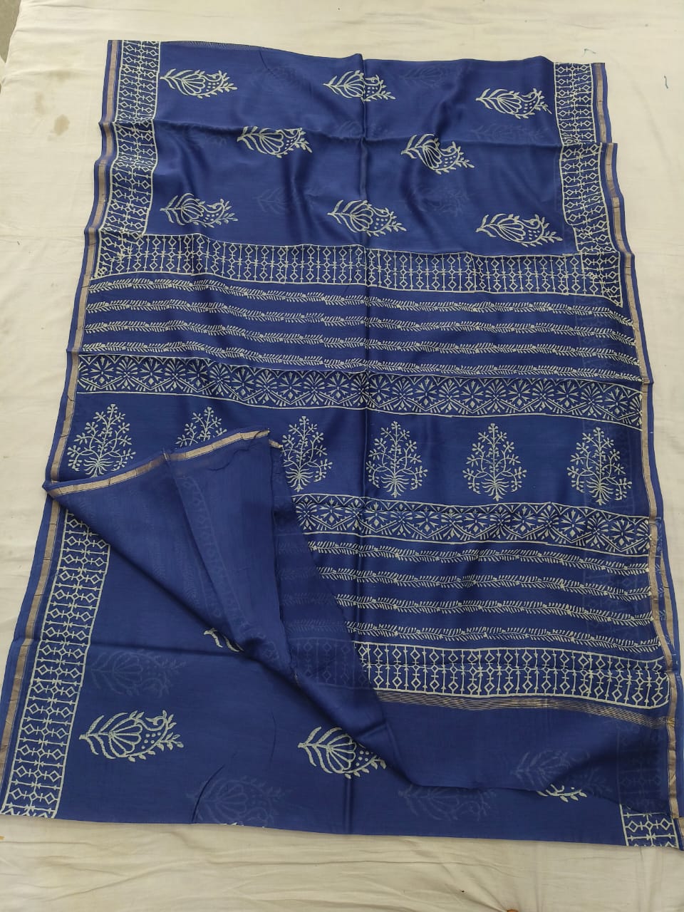Pure Chanderi Silk Hand Block Print Saree.