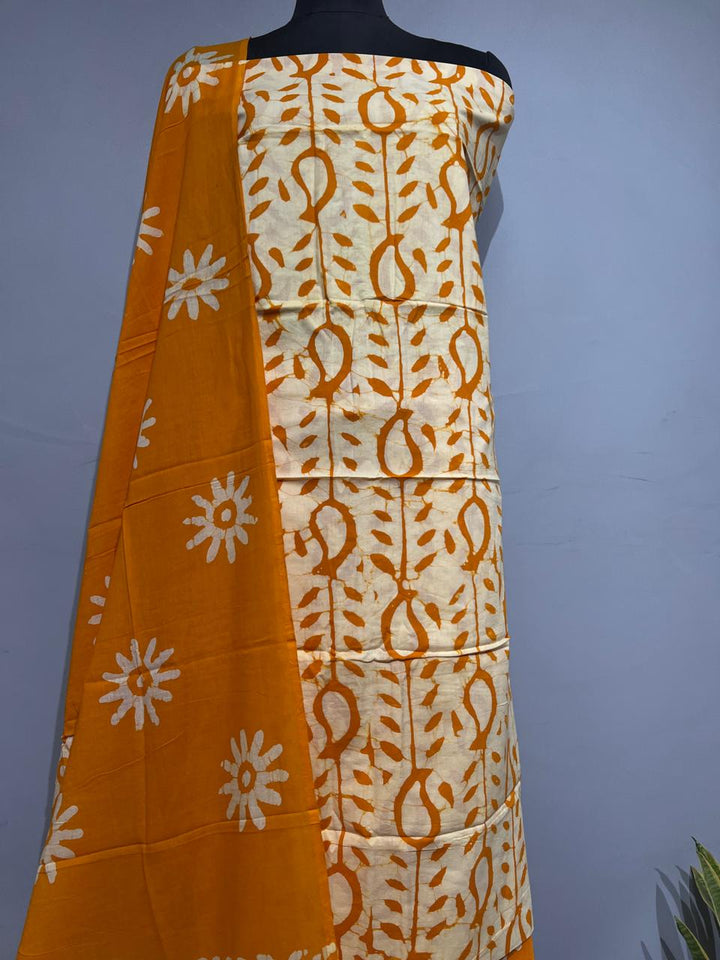 Pure Cotton Hand Block Print Unstitched Suit With Cotton Dupatta