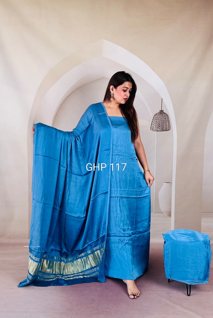 Pure Modal Silk Unstitched Suit with Lagdi Patta Dupatta