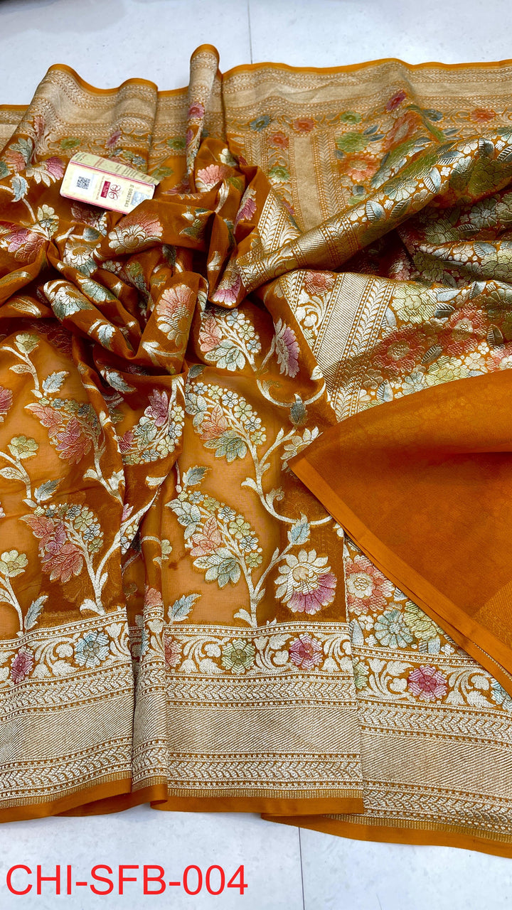 Pure Banarasi Handloom Khaddi Georgette Silk Water Zari Work Saree .| NEW EDITION |