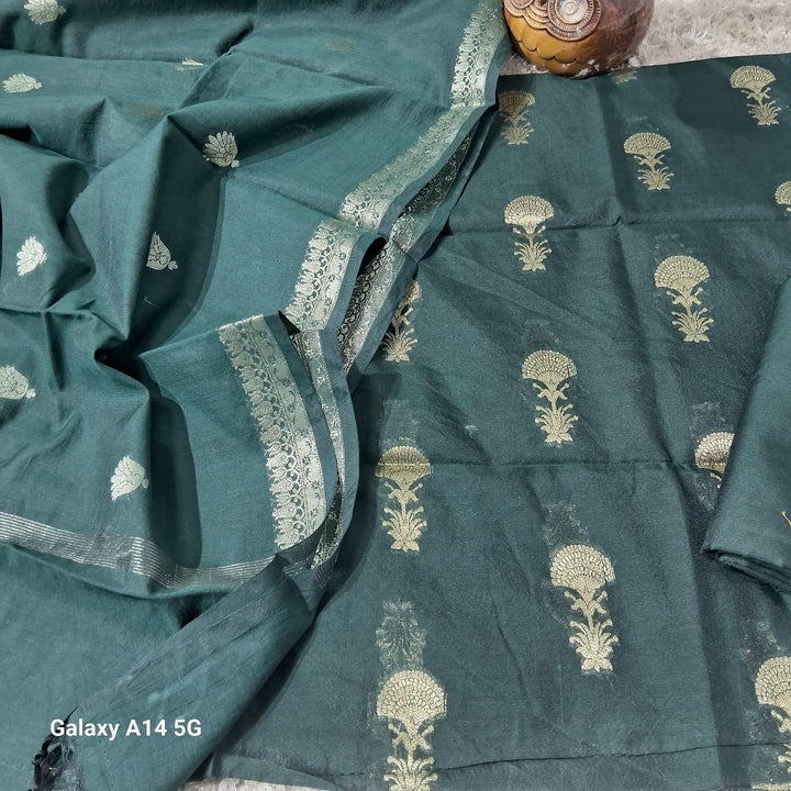 Pure Banarasi chanderi silk zari wark unstiched suit.