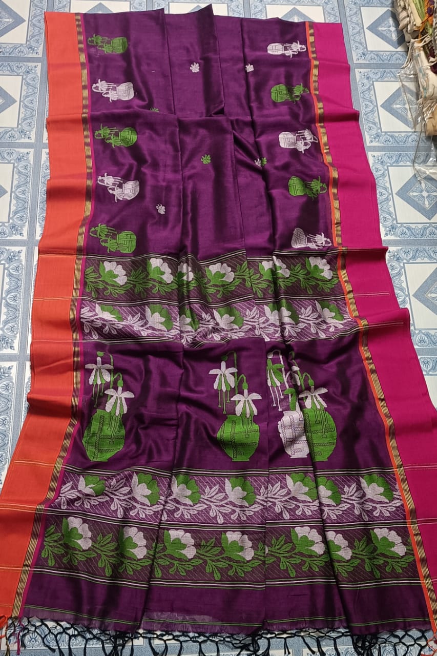 Pure Cotton jamdani Saree With Running Blouse  . ( Length- 6.3 meter