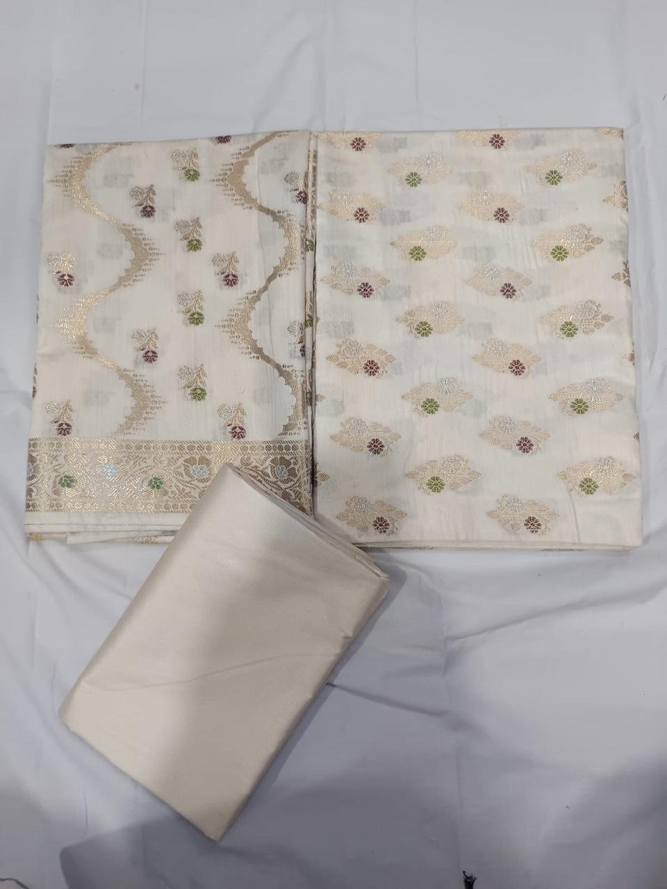 Banarasi  Resham Silk Cotton Zari  Work Unstitched Suit