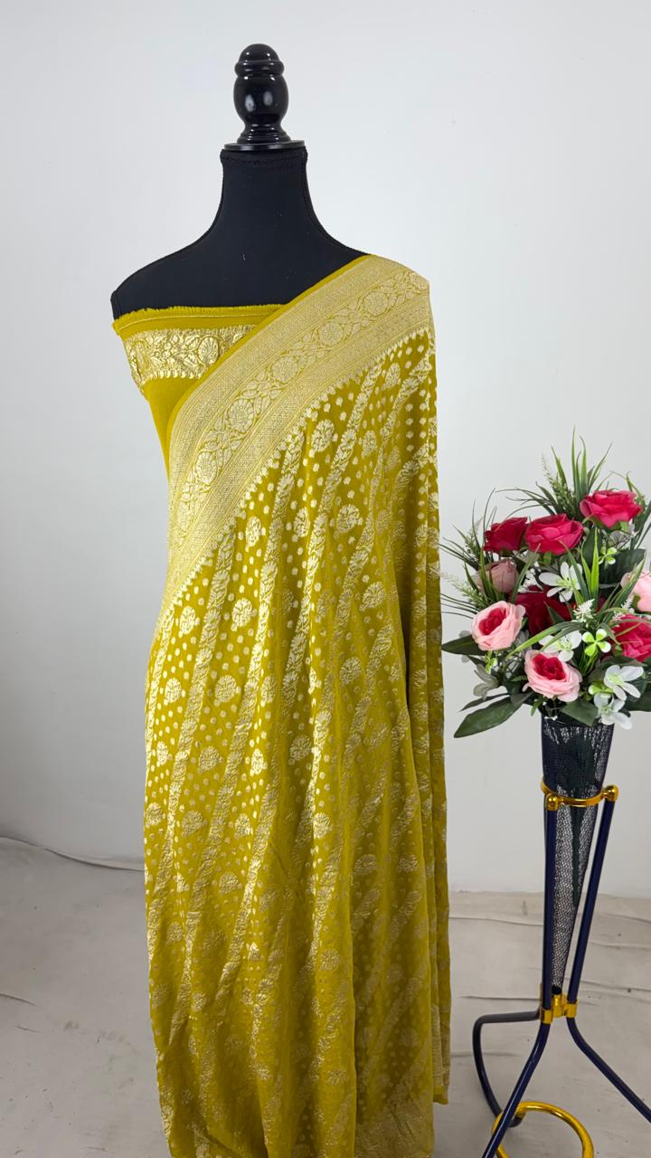 Pure Banarasi Handloom Khaddi Georgette Silk Water Zari Work Saree. | NEW EDITION