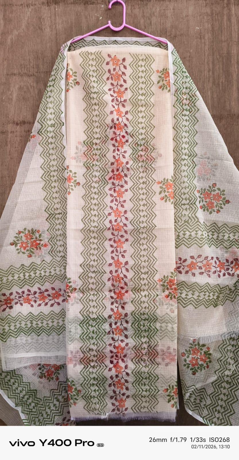 Pure Kota Doria Hand Block Print Work Unstitched Suit with Dupatta .