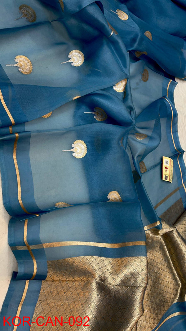 Pure Banarasi Kora Organza Zari Work Saree With Silk Mark Certificate ( Length- 6.3 Meter )