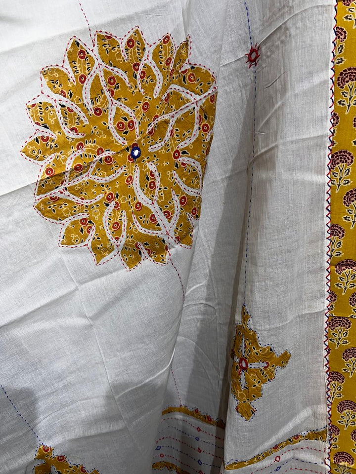 Pure Cotton Azrakh Print Unstitched suit With katha work Dupatta