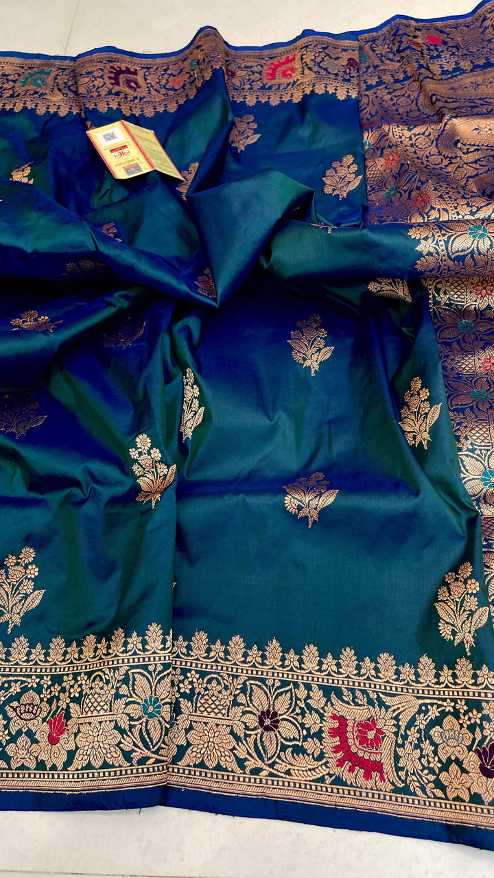 Pure Banarasi Katan Silk Meenakari Saree With Antique Zari Work.