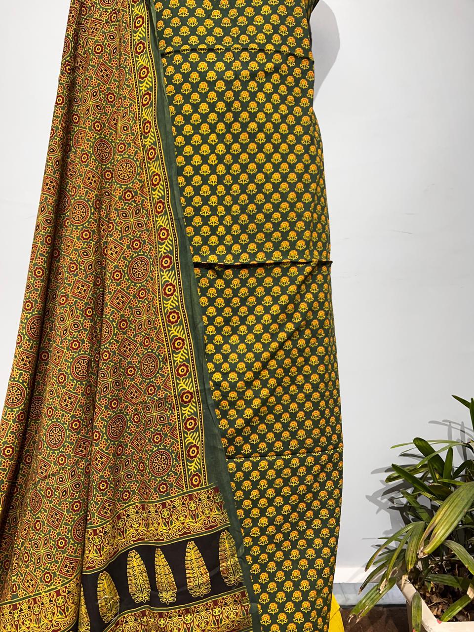 Pure Cotton Azrakh Print Unstitched suit With Dupatta