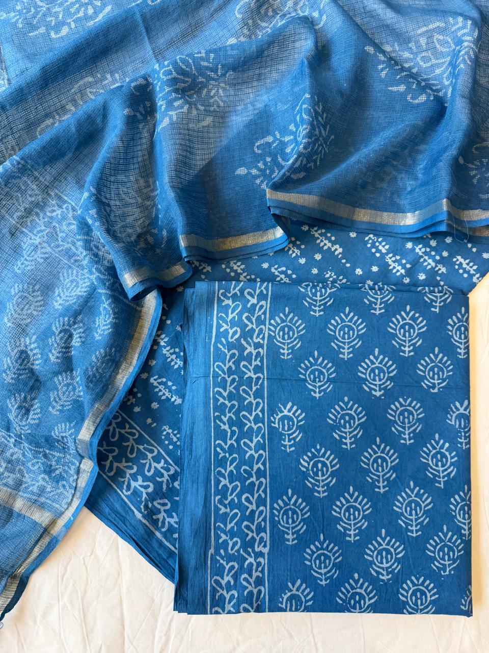 Pure Cotton Hand block print Unstitched Suit with Kota Dupatta
