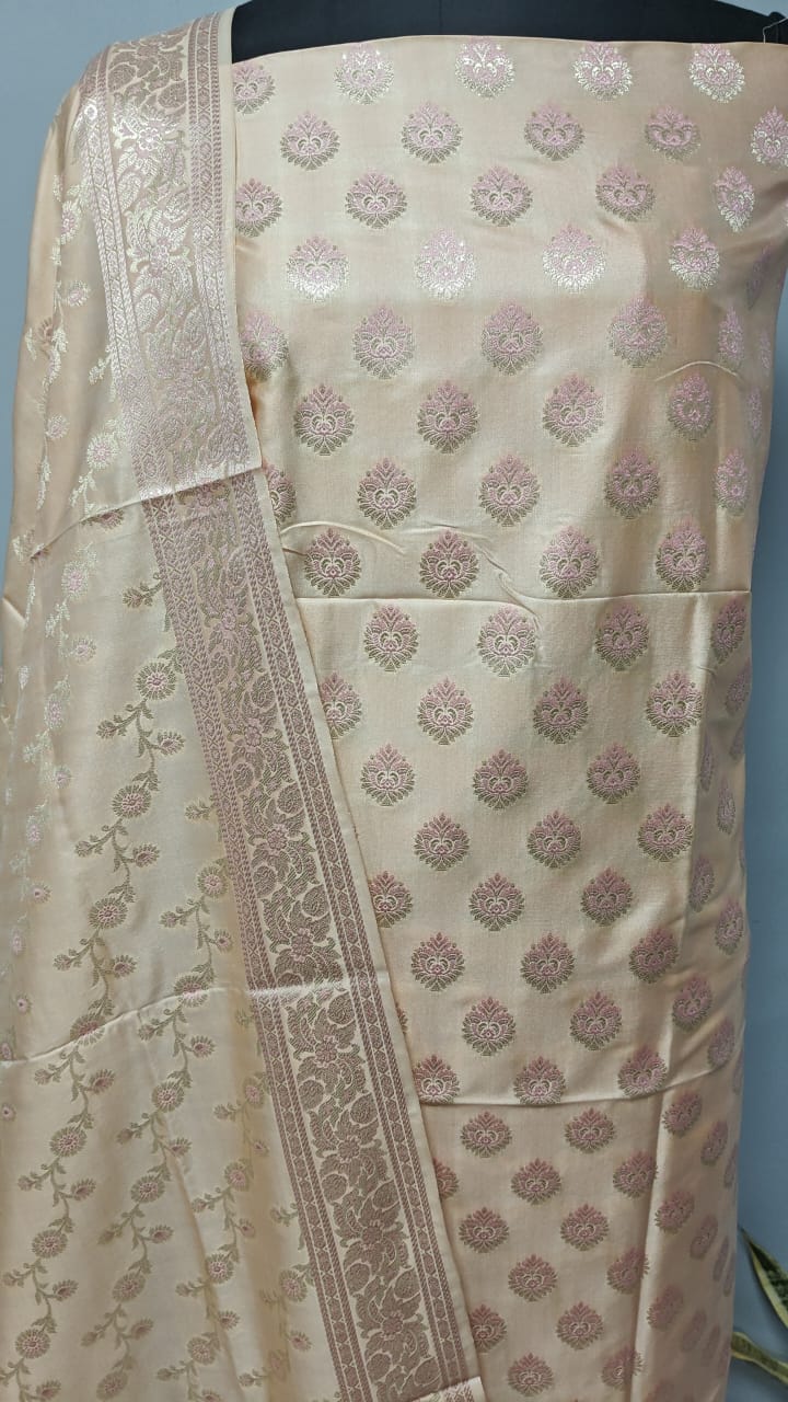 Pure Banarasi Silk Zari weaved unstitched suit with dupatta.