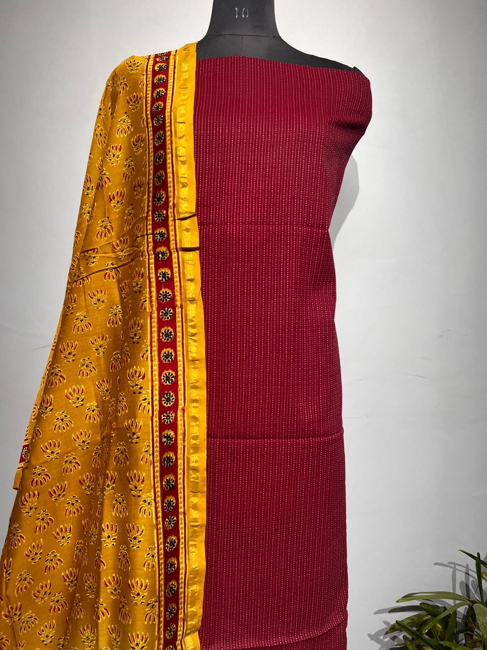 Pure Cotton Azrakh Print Unstitched suit With Dupatta