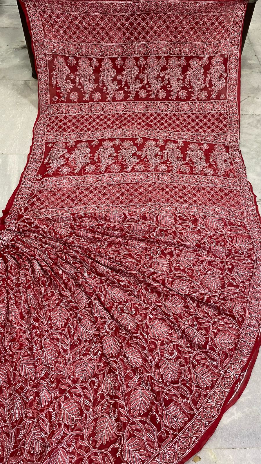 Pure Chiffon Georgette Chikankari Hand Embroidery Full Jaal Work Saree.