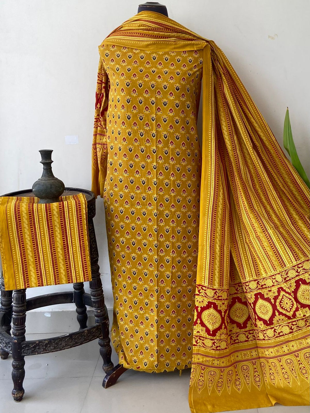 Pure Cotton Azrakh Print Unstitched Suit With  cotton Duppatta