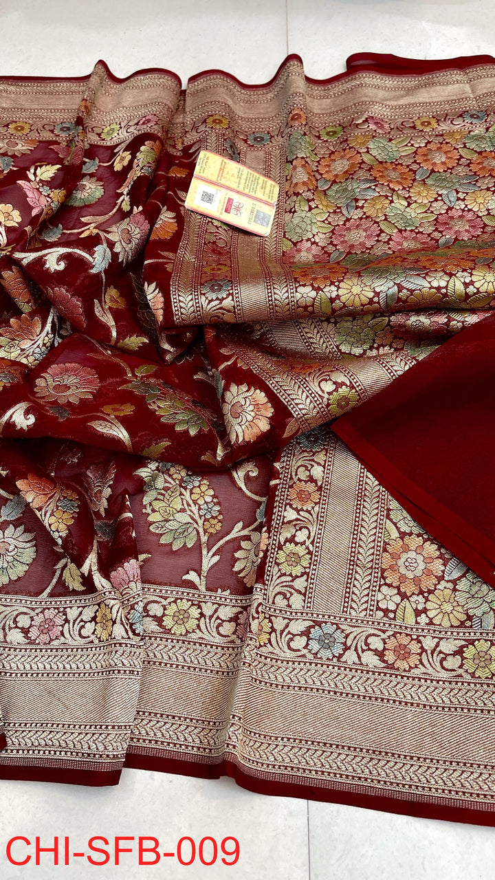 Pure Banarasi Handloom Khaddi Georgette Silk Water Zari Work Saree .| NEW EDITION |