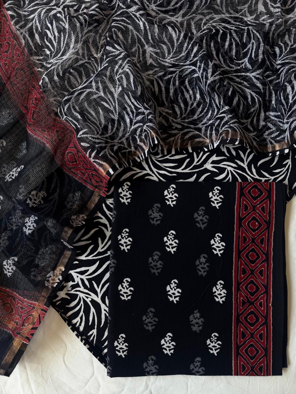 Pure Cotton Hand block print Unstitched Suit with Kota Dupatta