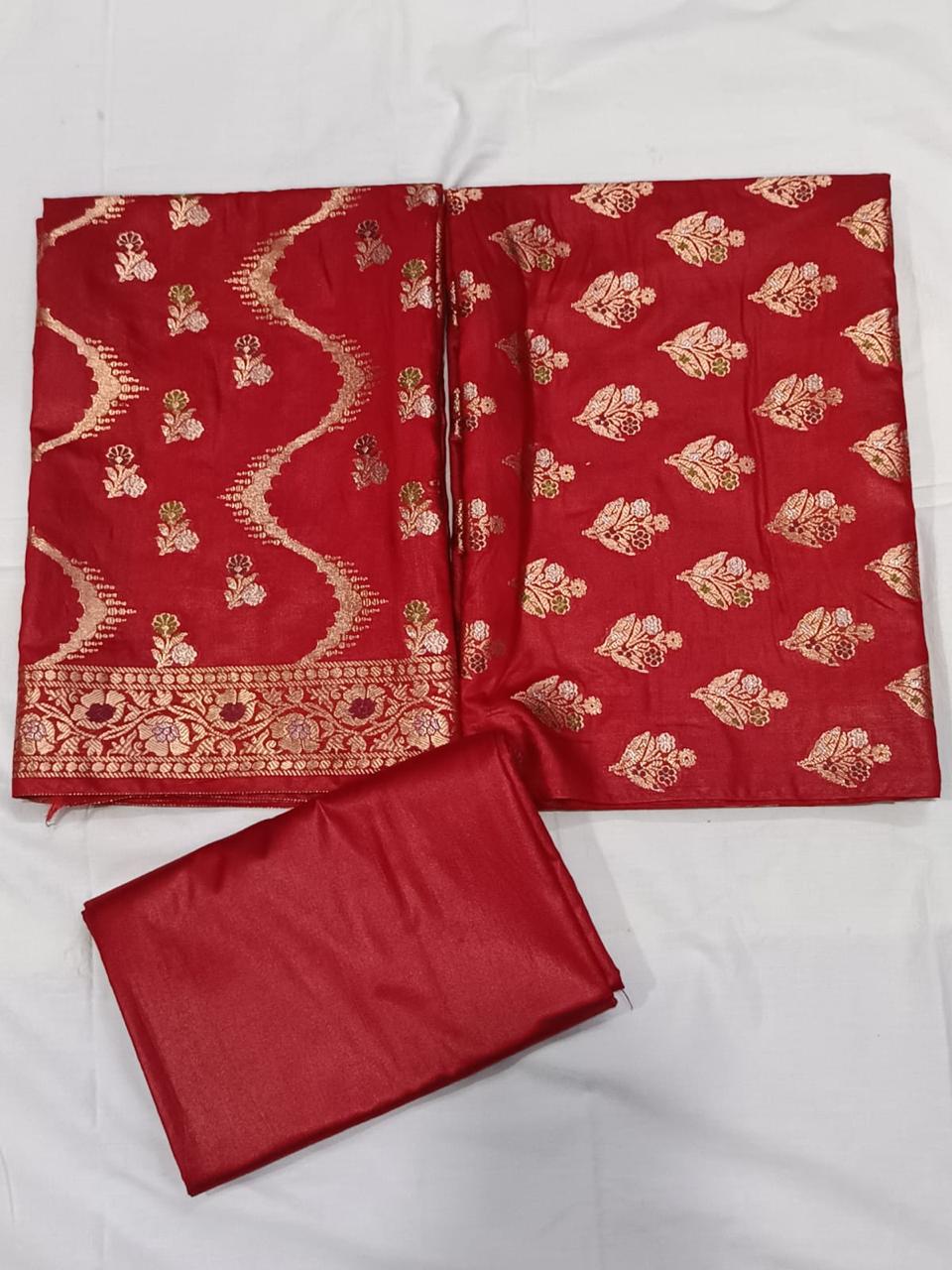 Banarasi  Resham Silk Cotton Zari  Work Unstitched Suit