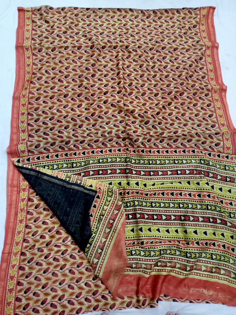 Pure Chanderi Silk Hand Block Print Saree.