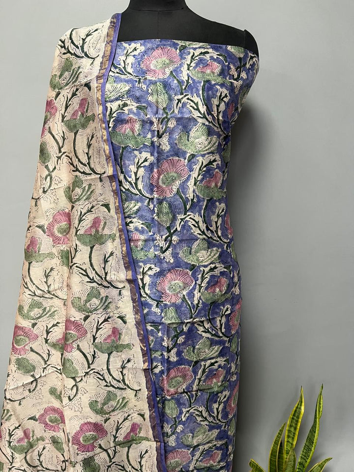 Pure Hand Block Chanderi Silk Unstitchd Suit