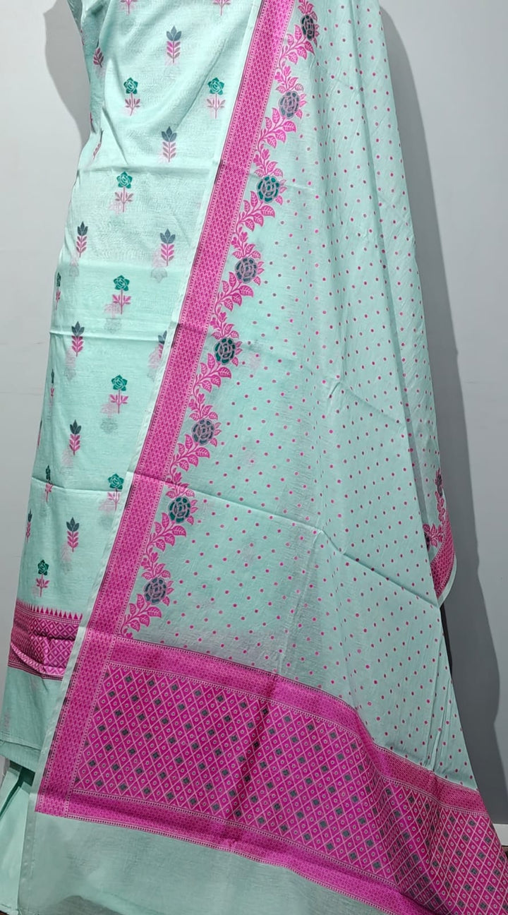 Pure Banarasi Chanderi Jamdani Work Unstitched Suit
