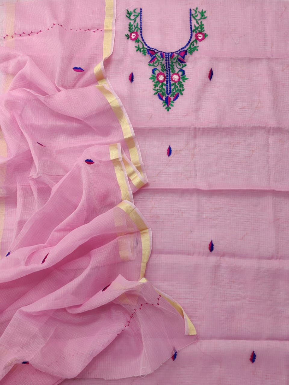 Kota Cotton Unstitched Suit With Embroidery Work