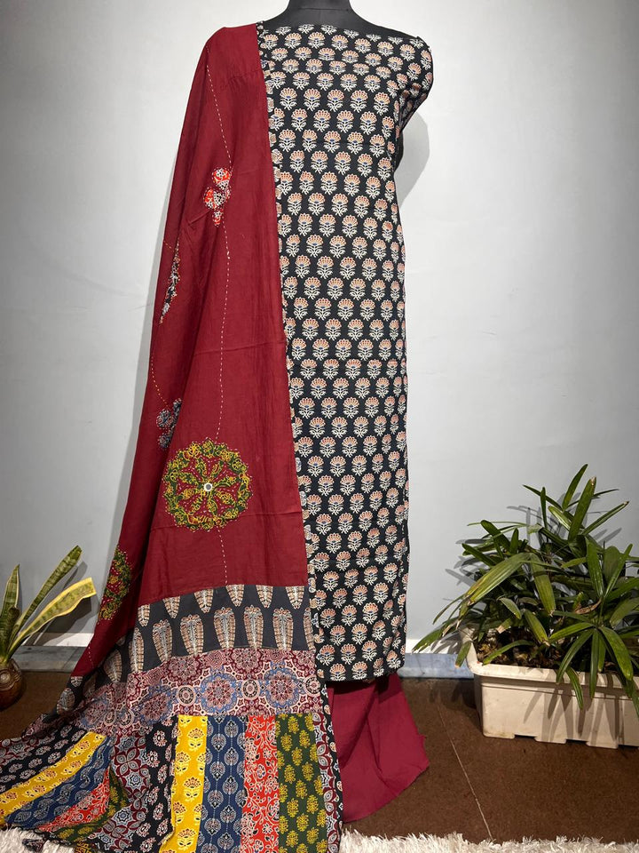 Pure Cotton Azrakh Print Unstitched suit With Dupatta.