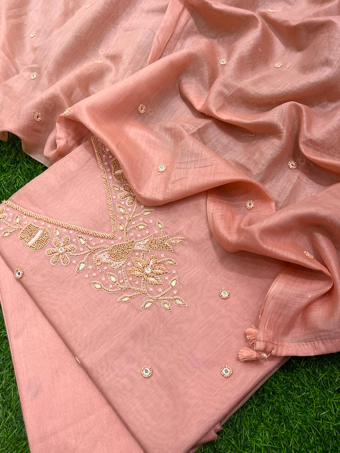 Banarasi Pure Resham Silk Chanderi Suit with Organza Resham Embroidery Dupatta
