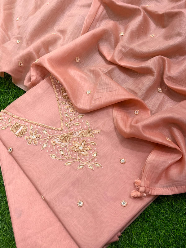 Banarasi Pure Resham Silk Chanderi Suit with Organza Resham Embroidery Dupatta