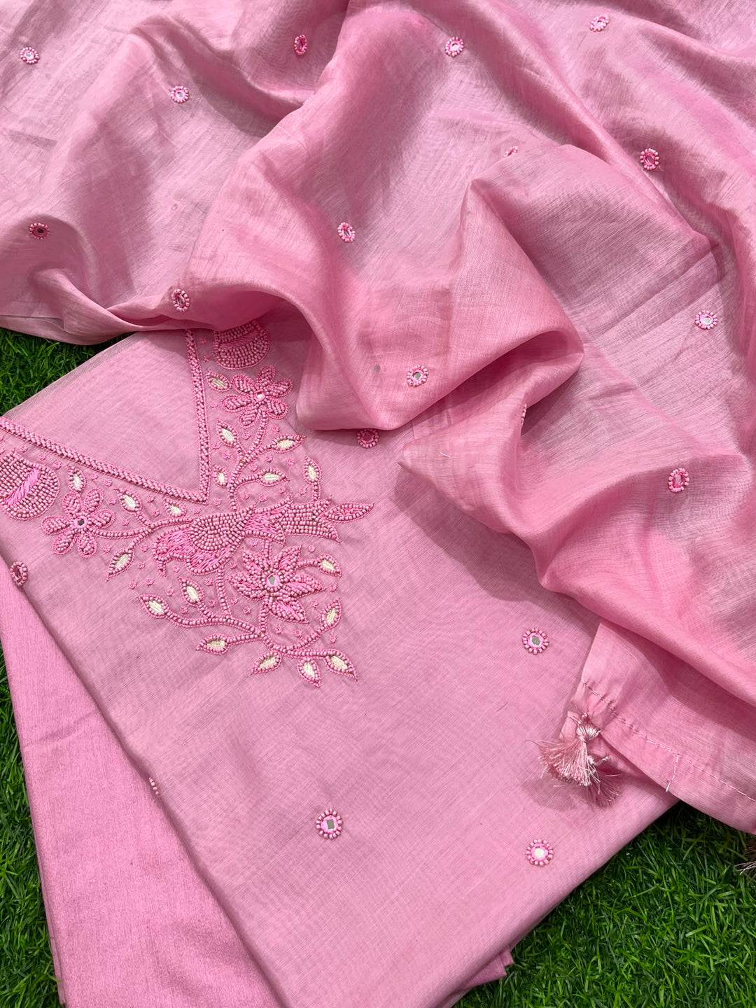 Banarasi Pure Resham Silk Chanderi Suit with Organza Resham Embroidery Dupatta
