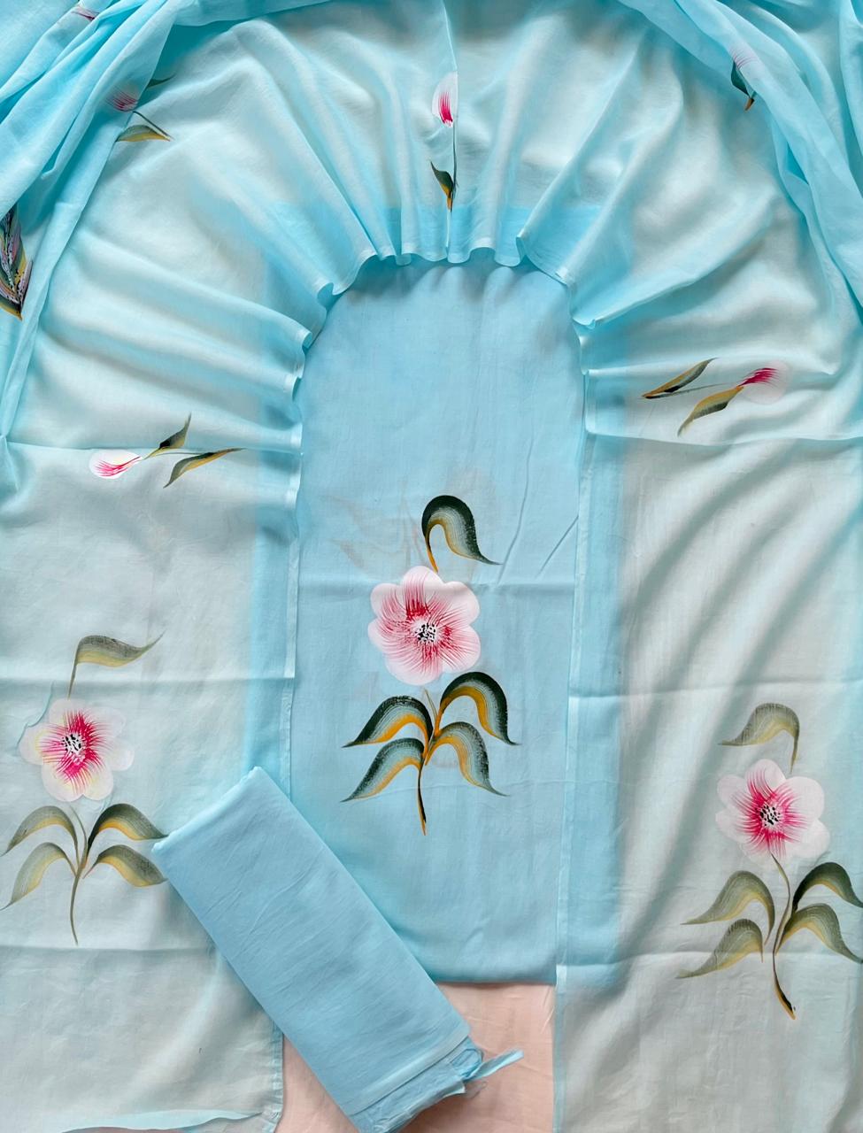 Pure Cotton Hand Block Print Unstitched Suit With Cotton Dupatta