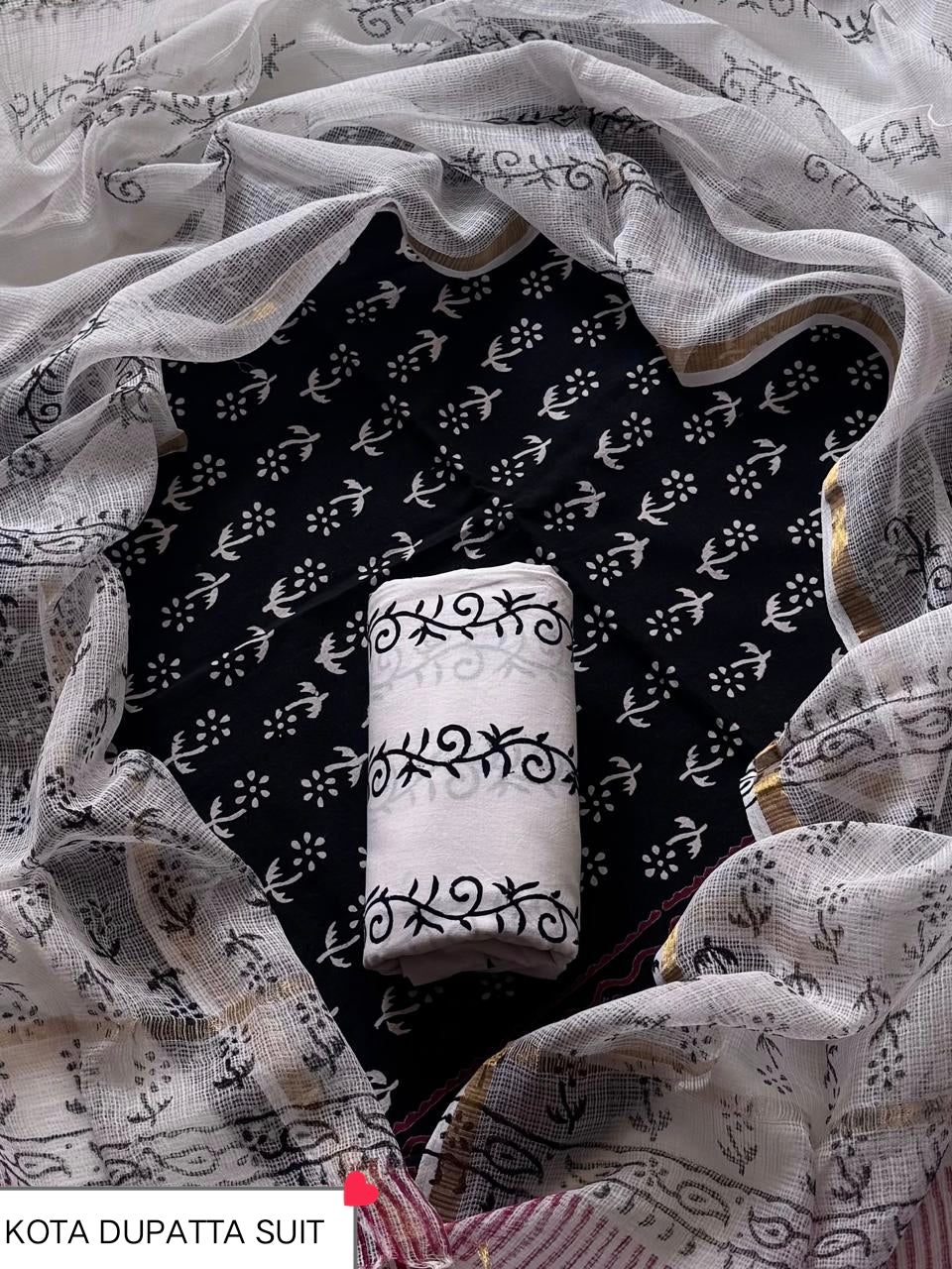 Pure Cotton Hand block print Unstitched Suit with Kota Dupatta