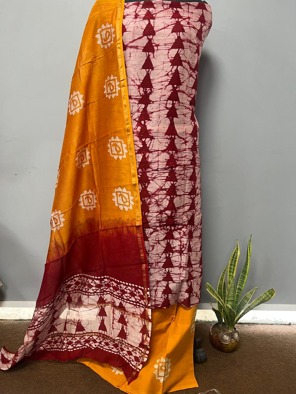 Pure Hand Block Chanderi Silk Unstitchd Suit