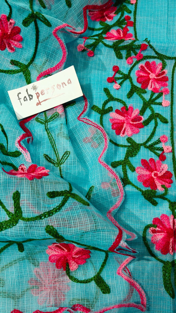 Kota Doria Unstitched Suit with Aari work