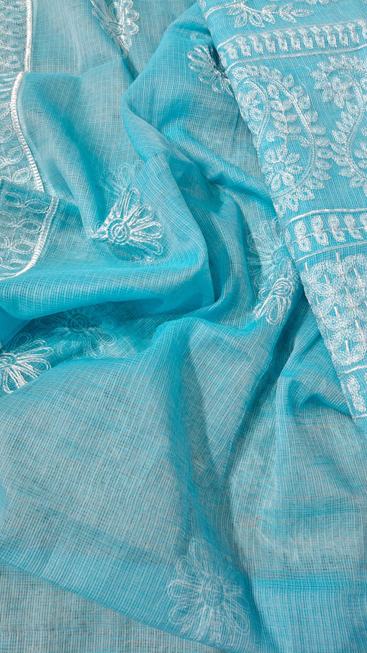 Pure Cotton Kota Doriya Embroidery Unstitched Suit With Dupatta