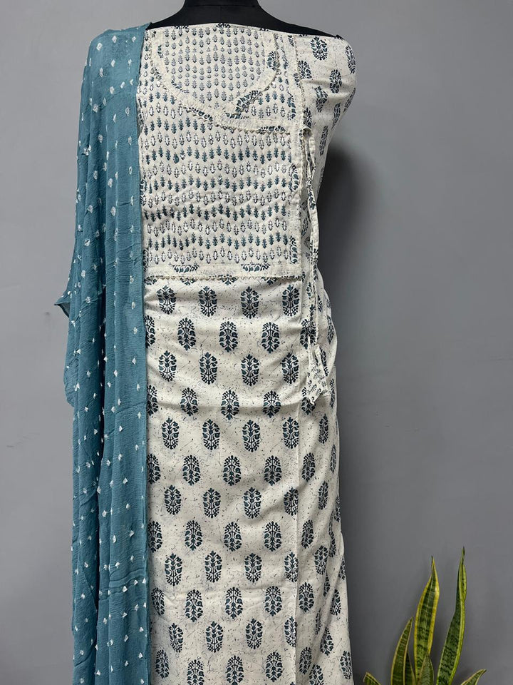 Pure Cotton Hand Block Gotta patti Work unstitched suit.