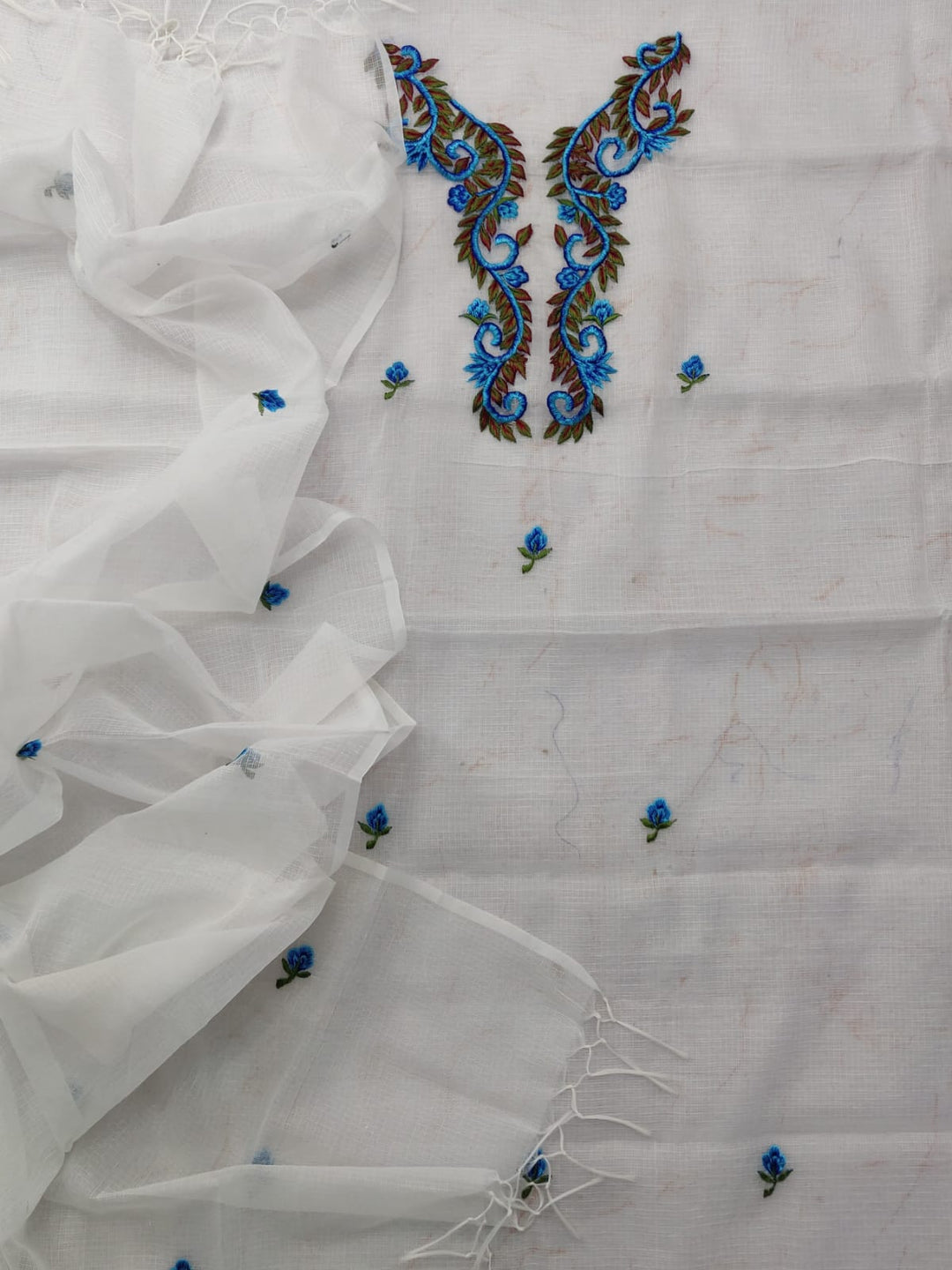Kota Cotton Unstitched Suit With Embroidery Work