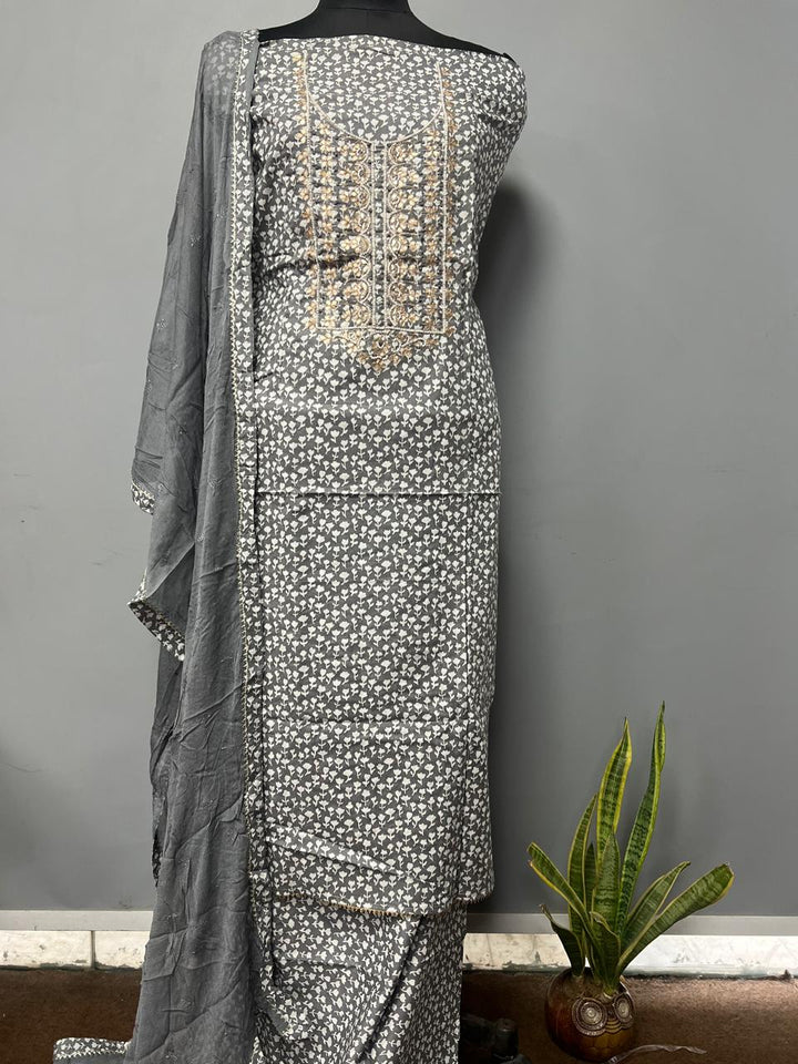 Pure Cotton Hand Block Gotta patti Work unstitched suit