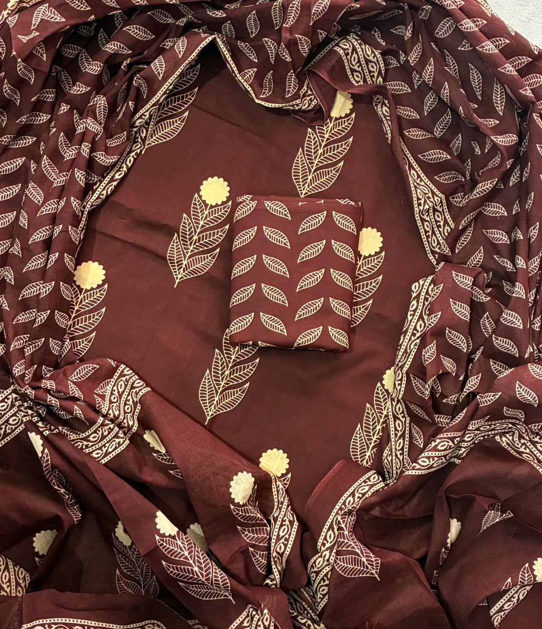 Pure Cotton Hand Block Print Unstitched Suit With Cotton Dupatta